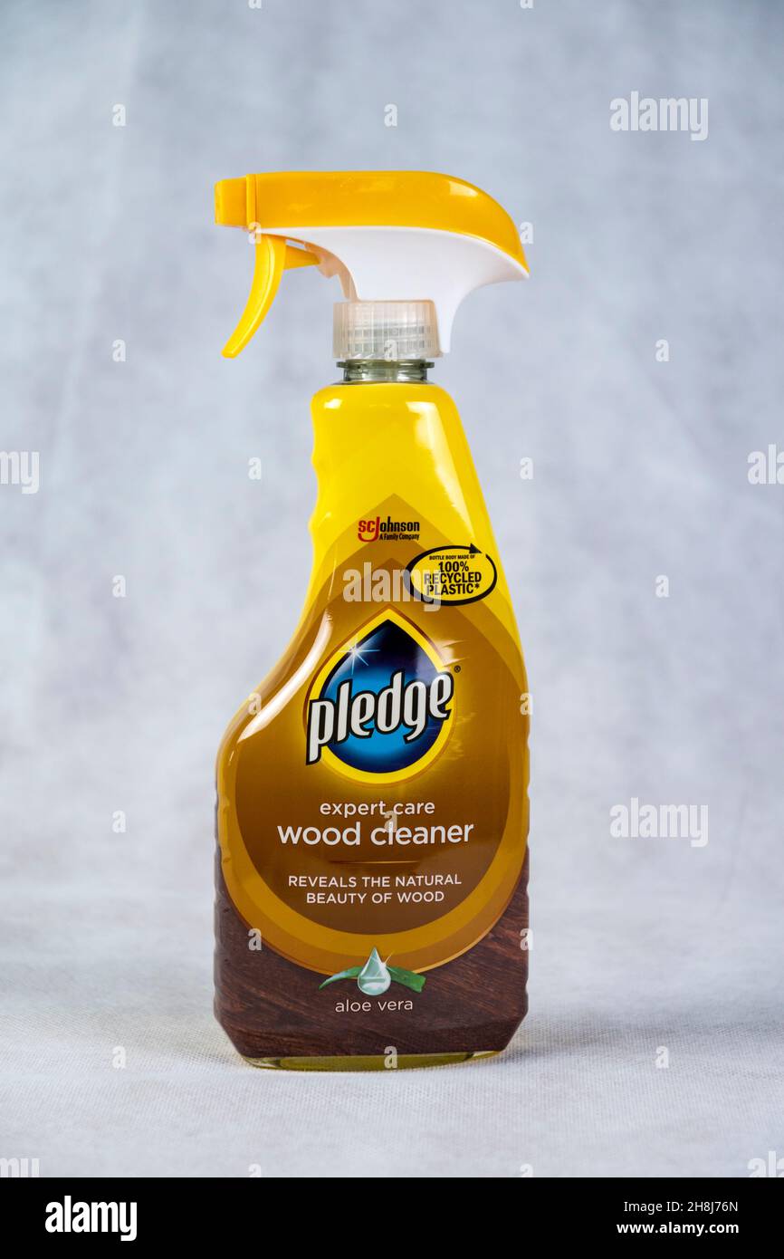A spray bottle of Pledge wood cleaner Stock Photo Alamy