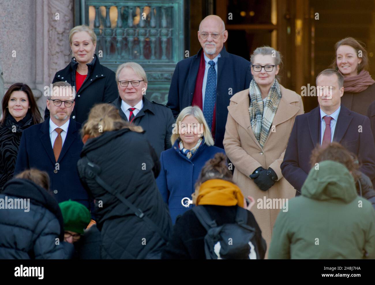 STOCKHOLM, SWEDEN - NOVEMBER 30, 2021: Prime Minister Magdalena Andersson presenting the new Government of Sweden. Stock Photo