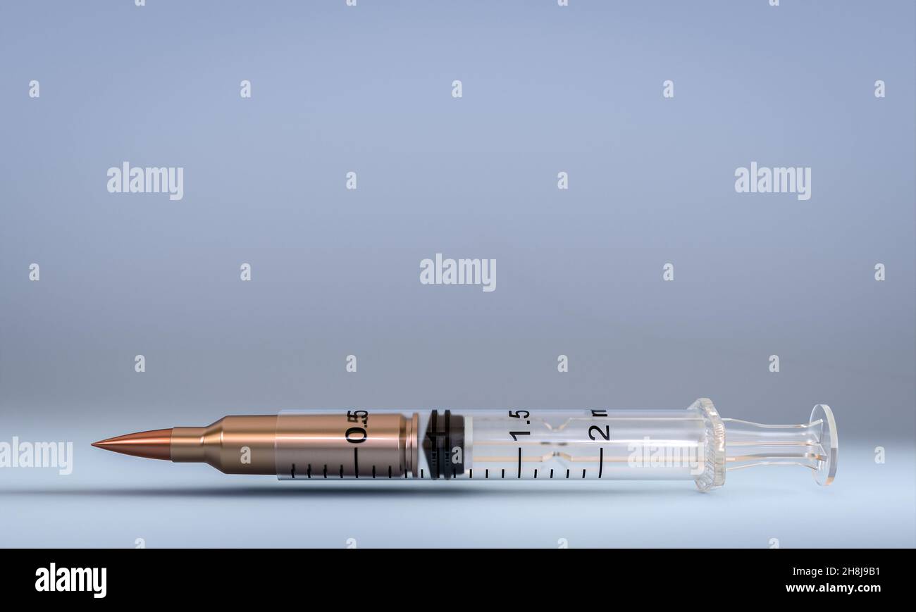 syringe with a bullet inside. 3d render Stock Photo
