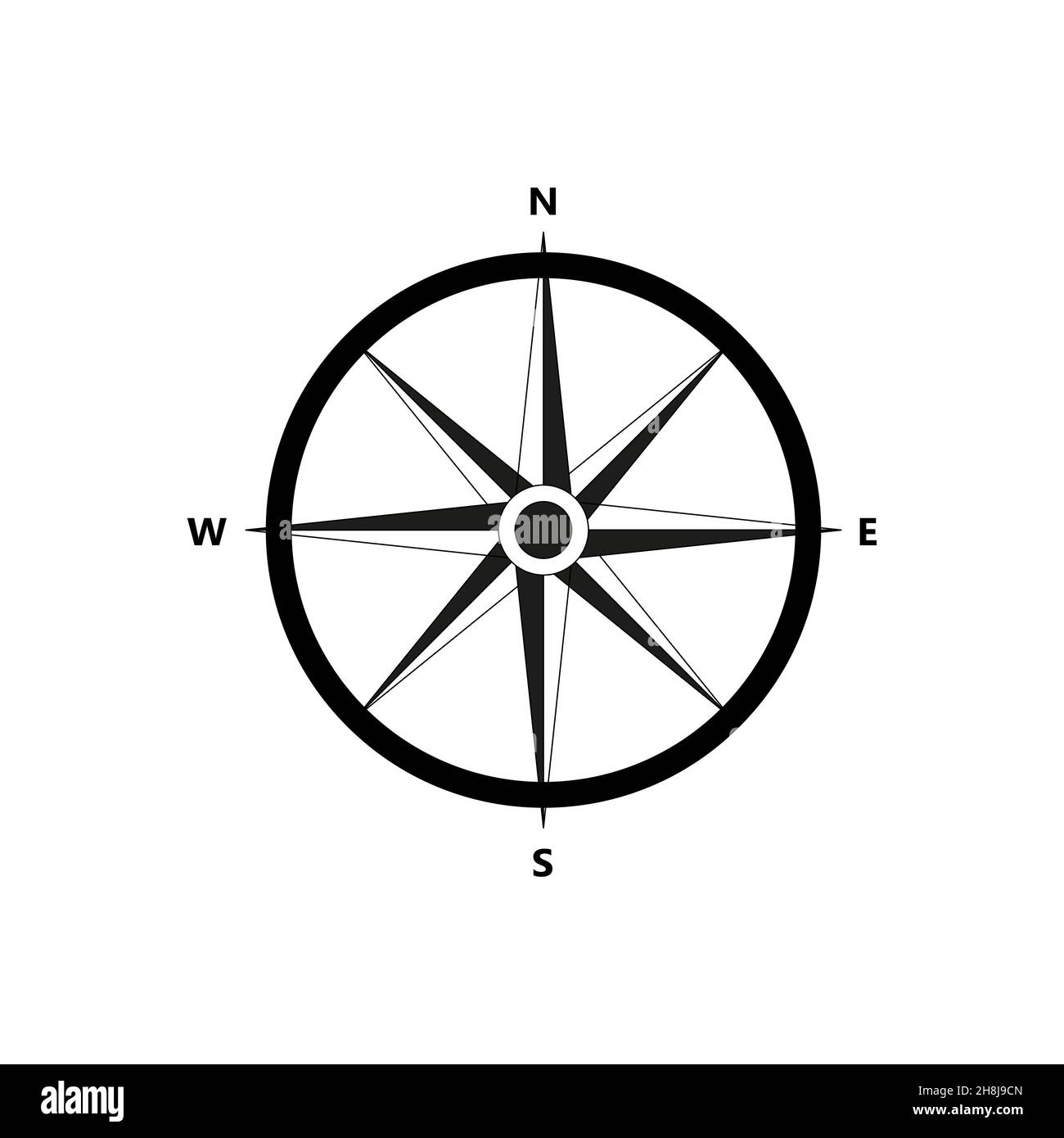 Vector compass flat icon with with North, South, East and West indicated. Navigation