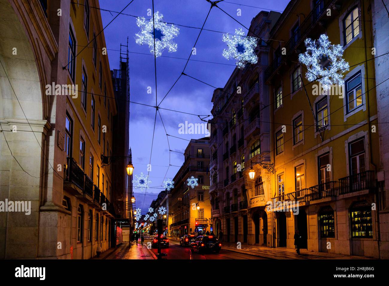 Christmas lights in Lisbon Stock Photo - Alamy