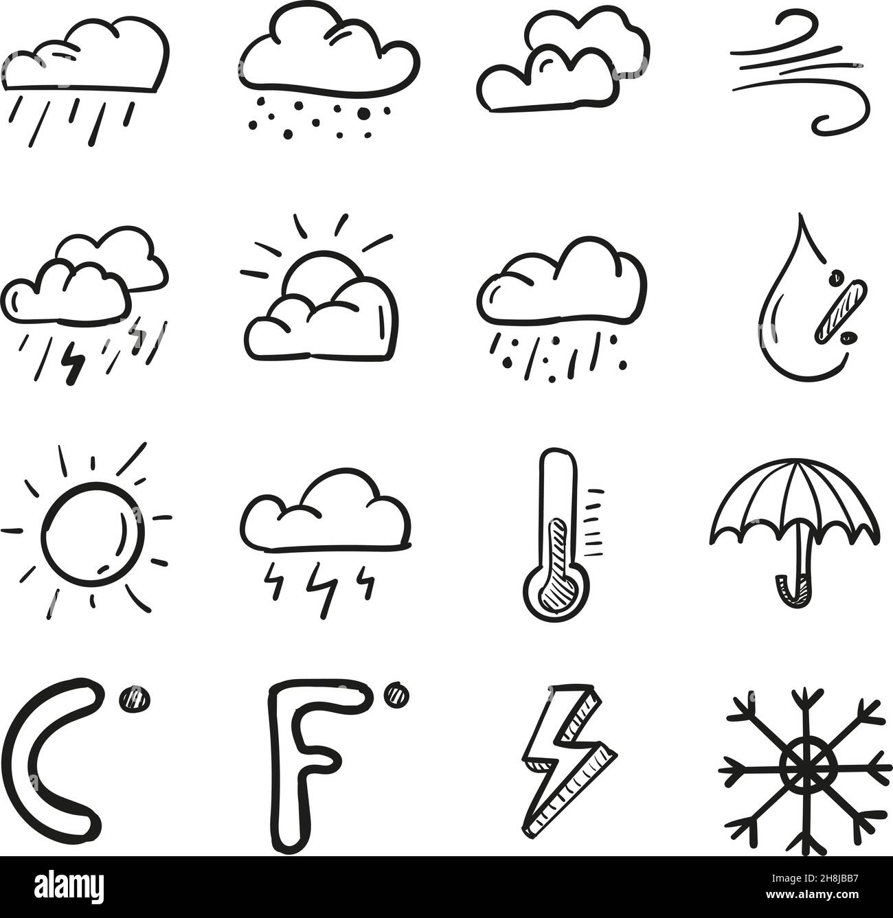 Hand drawn weather set icon in doodle style isolated Stock Vector Image ...