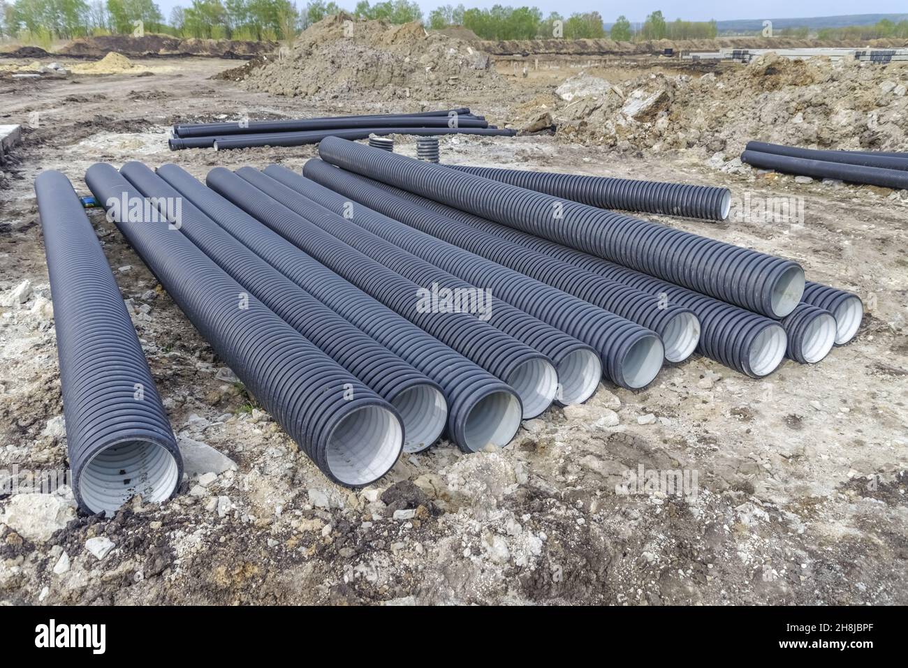 Plastic corrugated pipe Stock Photo Alamy