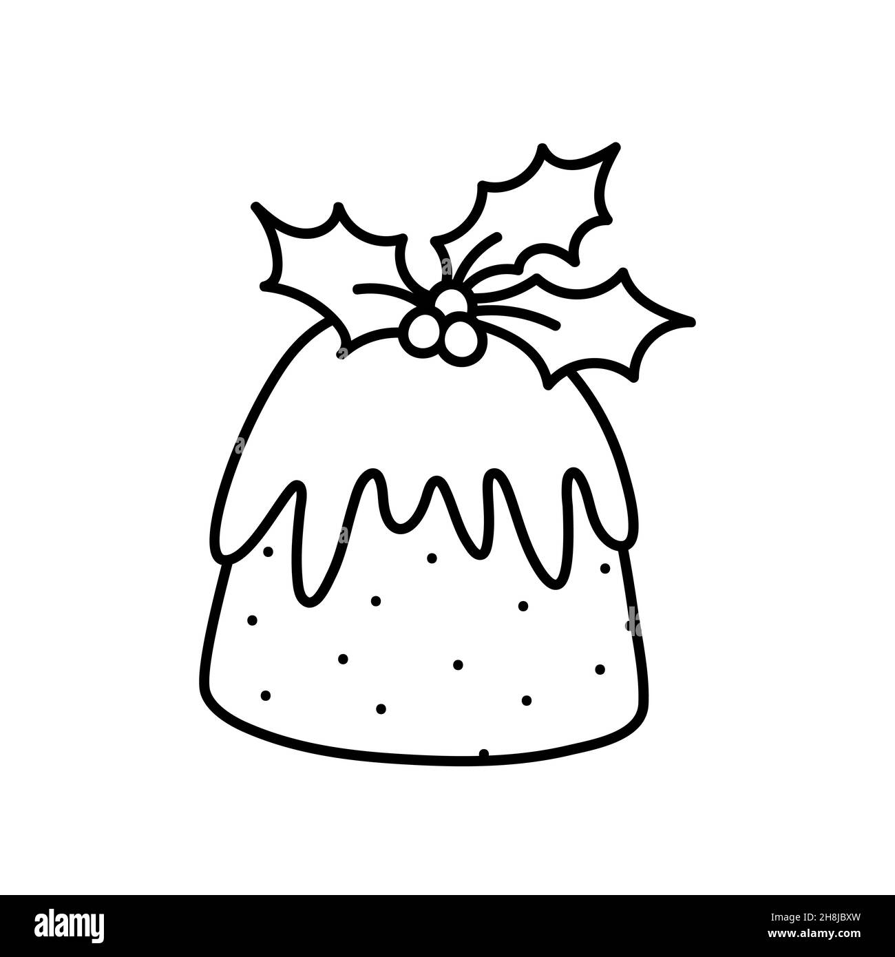 Traditional Christmas pudding with holly berry isolated on white