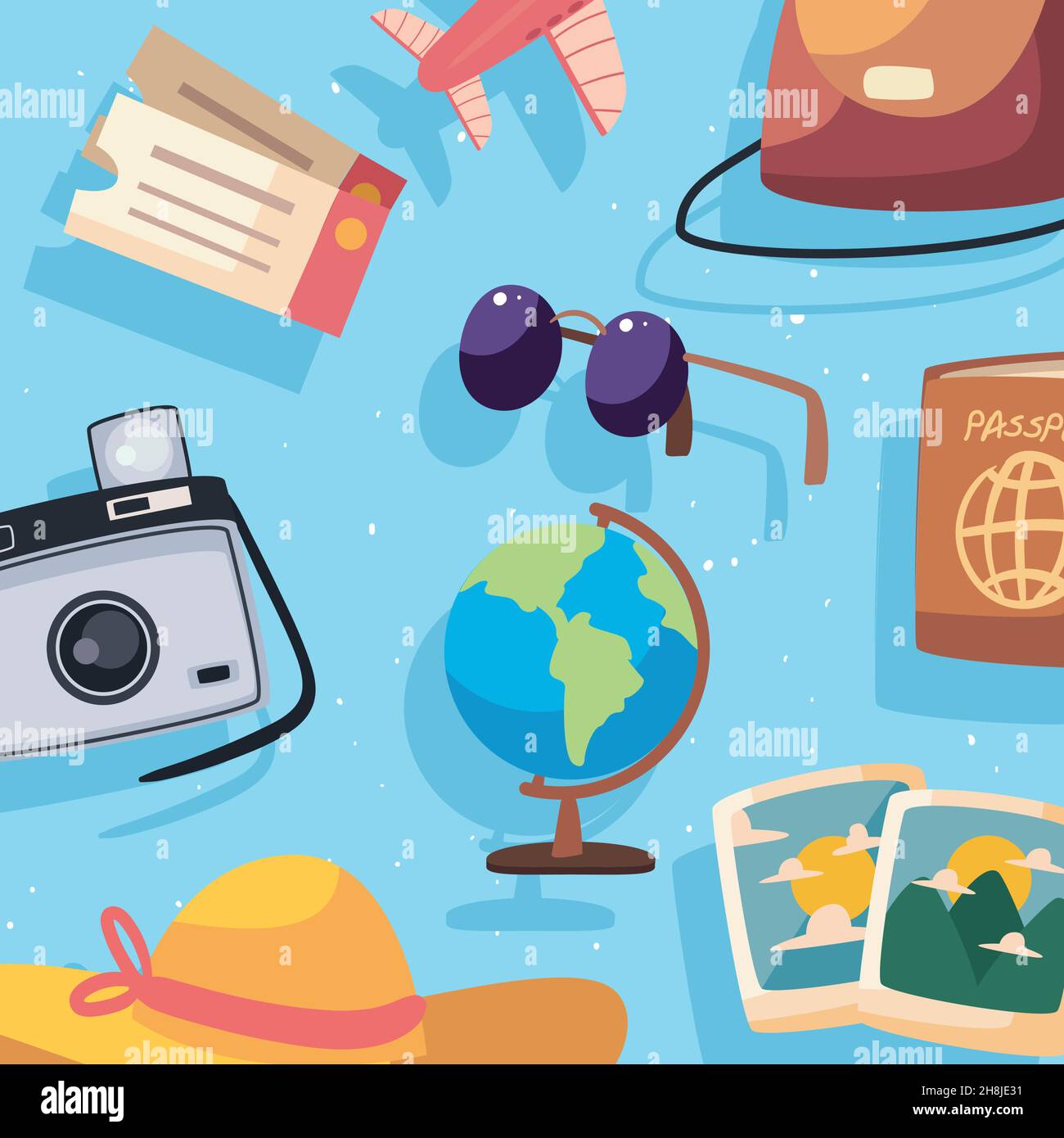 travel items in blue pattern Stock Vector Image & Art - Alamy