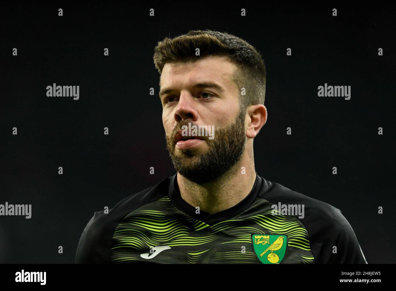 Grant Hanley #5 of Norwich City warming up before the game Stock Photo