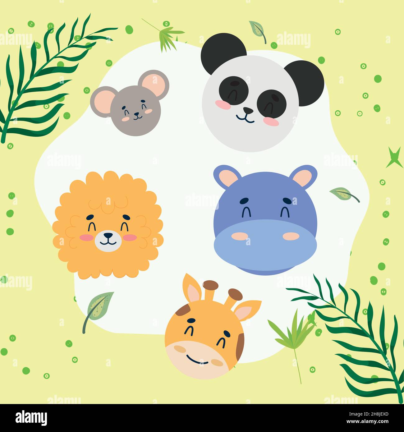 Baby Animals Poster With Levaes Stock Vector Image & Art - Alamy
