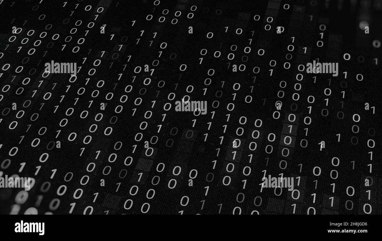 Black and white background with code zero and one. Animation. Binary ...