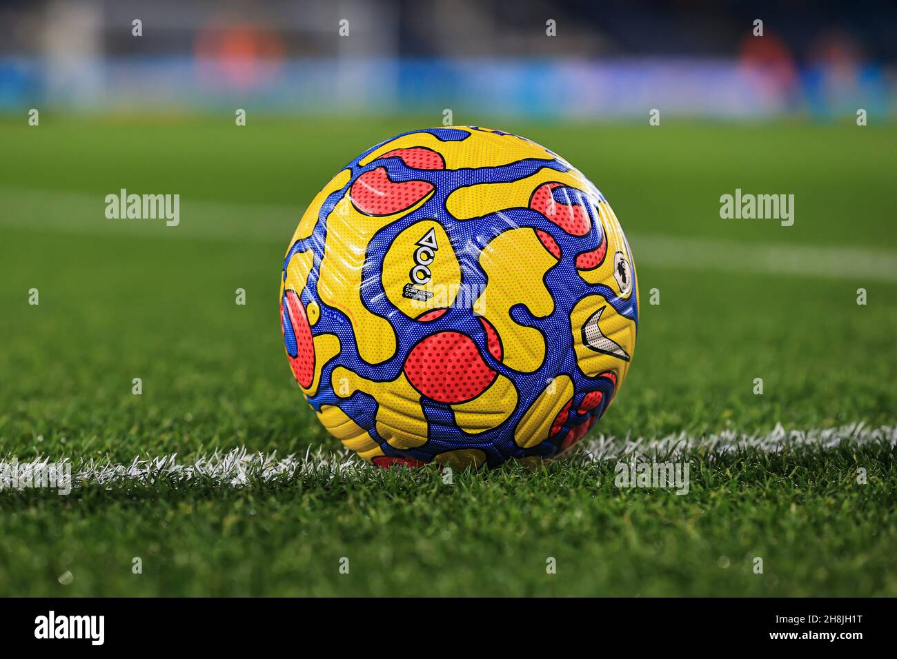 Hi-Vis Premier League Nike Flight Ball on the Pitch at Elland Road Stock  Photo - Alamy