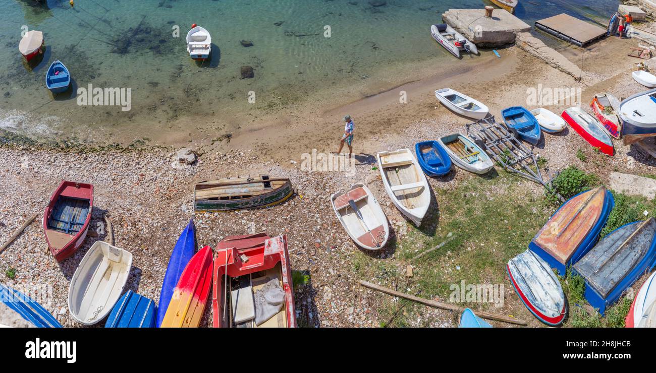 Deciding on which boat for relaxation Stock Photo