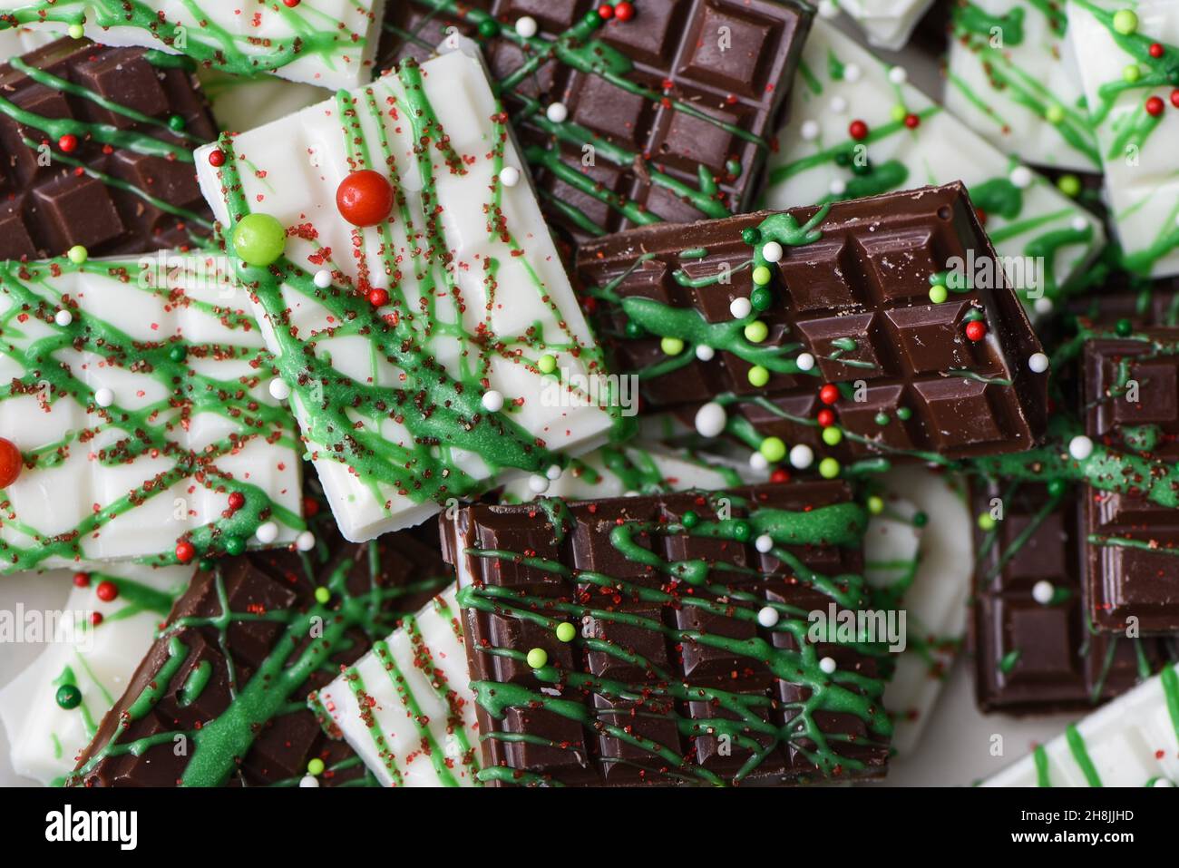 Decorated Christmas chocolate candy bars Stock Photo