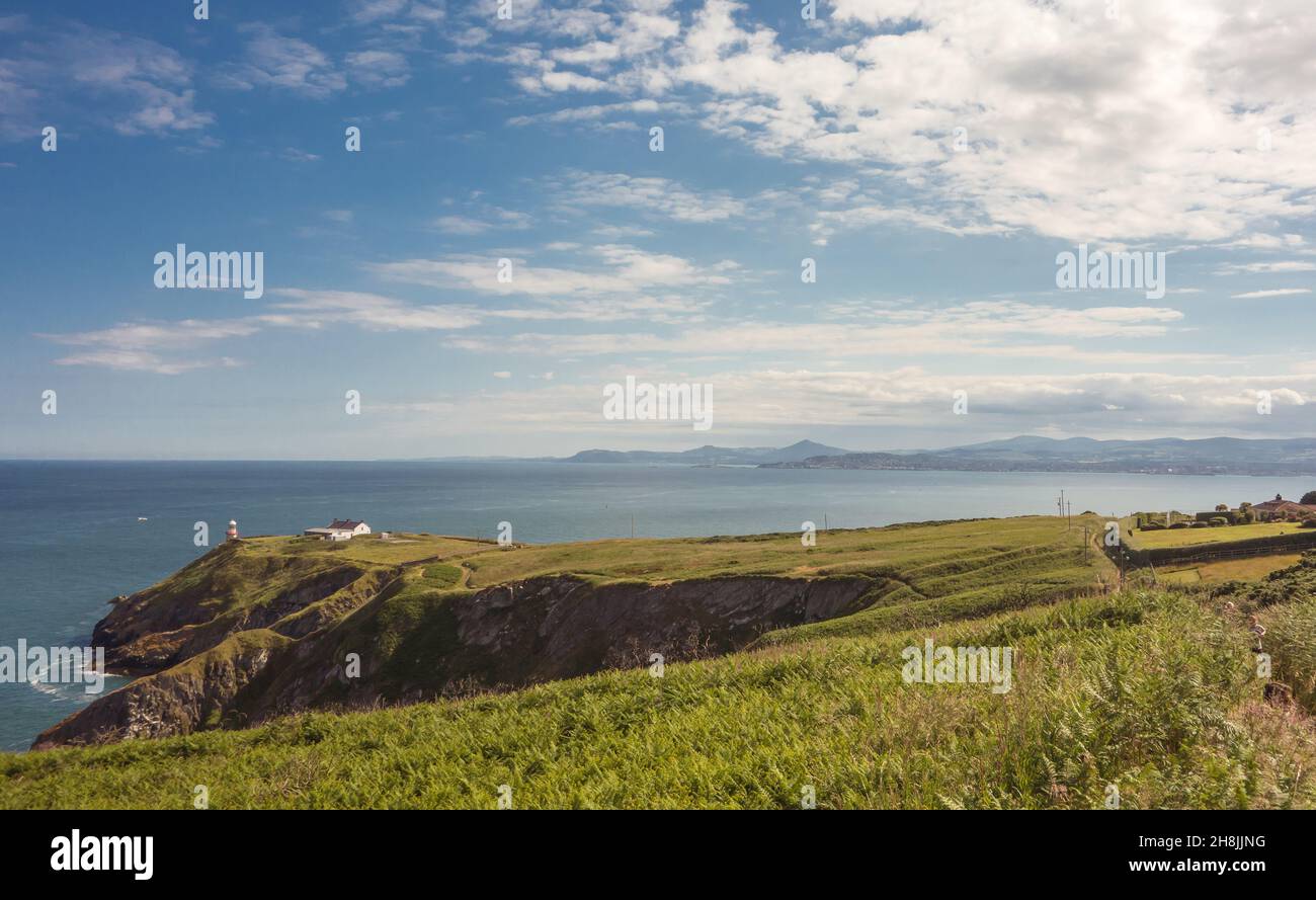 View of Dublin Bay on a sunny day from Howth Head peninsula near Dublin, Ireland. Stock Photo
