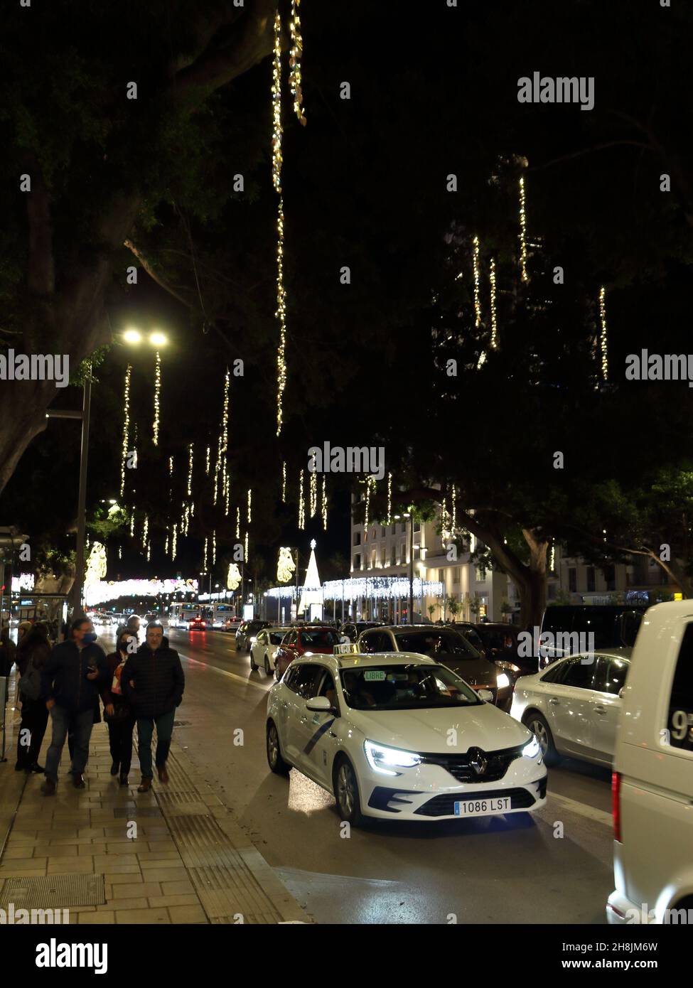 Christmas Lights at Alameda Principal of Malaga, Spain. Stock Photo