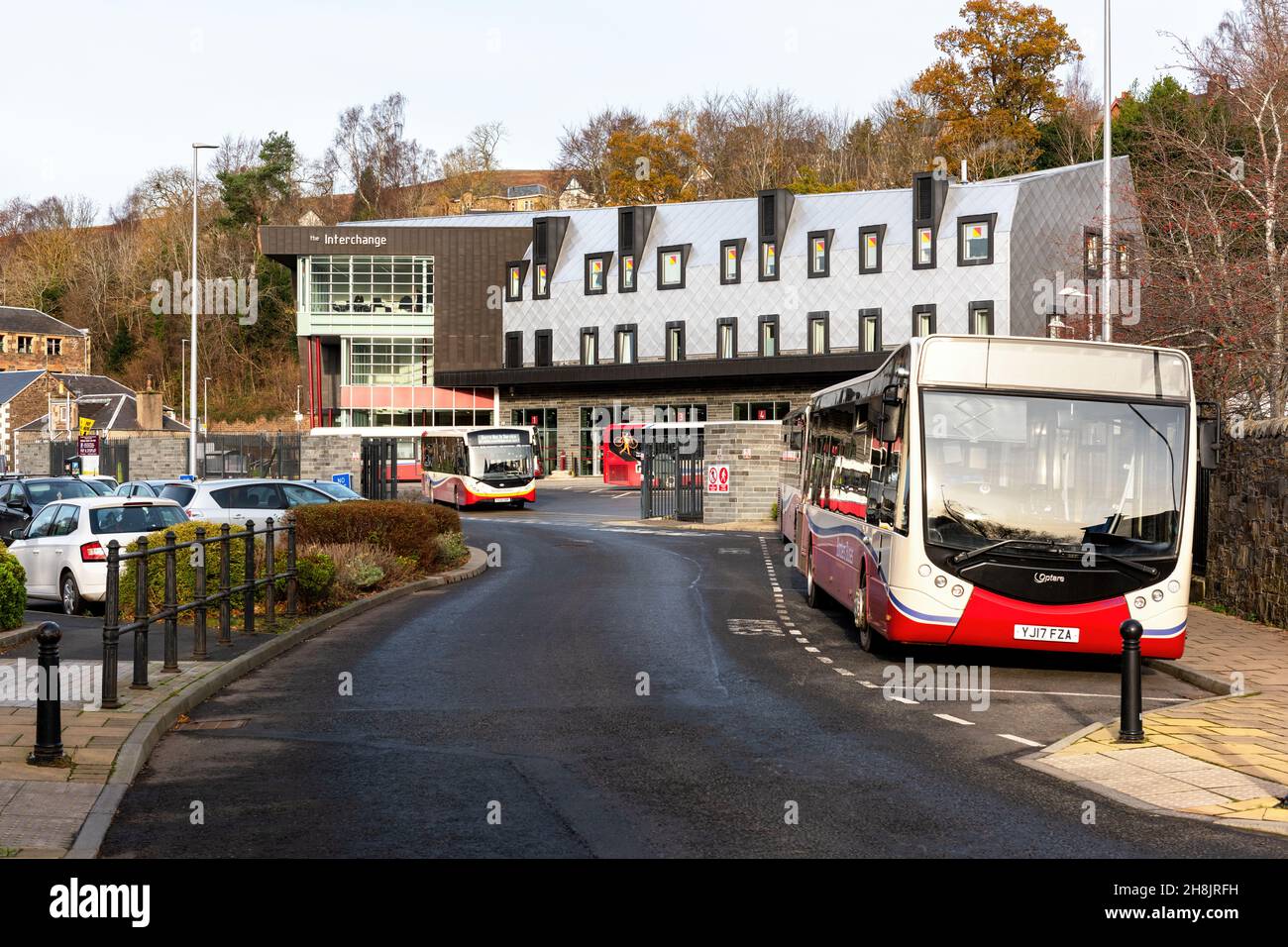 The Galashiels Transport Interchange forms the new bus station and business hub for Galashiels, and is a gateway to the Borders from the railway. Stock Photo