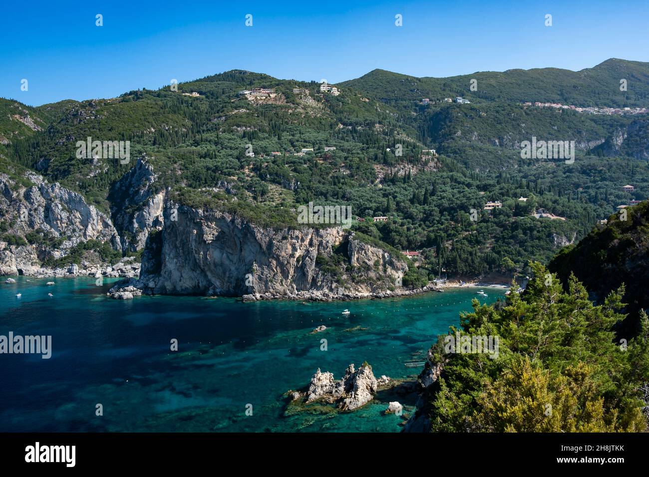 Paleokastritsa Beach in Corfu in the summer Stock Photo