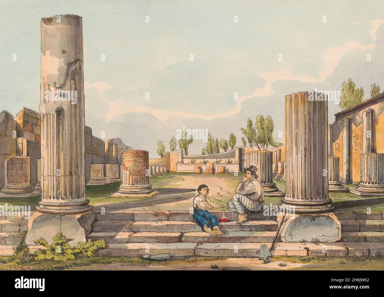 Italy Campania Pompei roman  Basilica in a print of 1840s Stock Photo