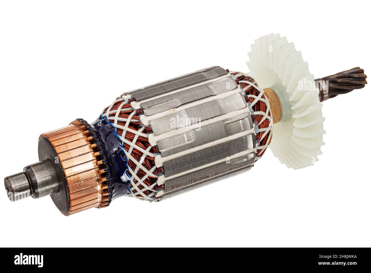 Rotor or of anchor electric motor closeup, isolated on white background