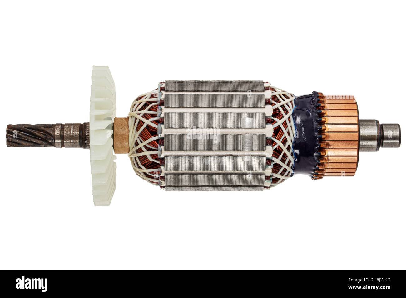 Rotor or of anchor electric motor closeup, isolated on white background