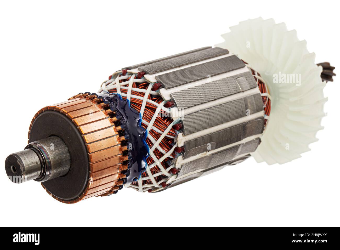 Rotor or of anchor electric motor closeup, isolated on white background