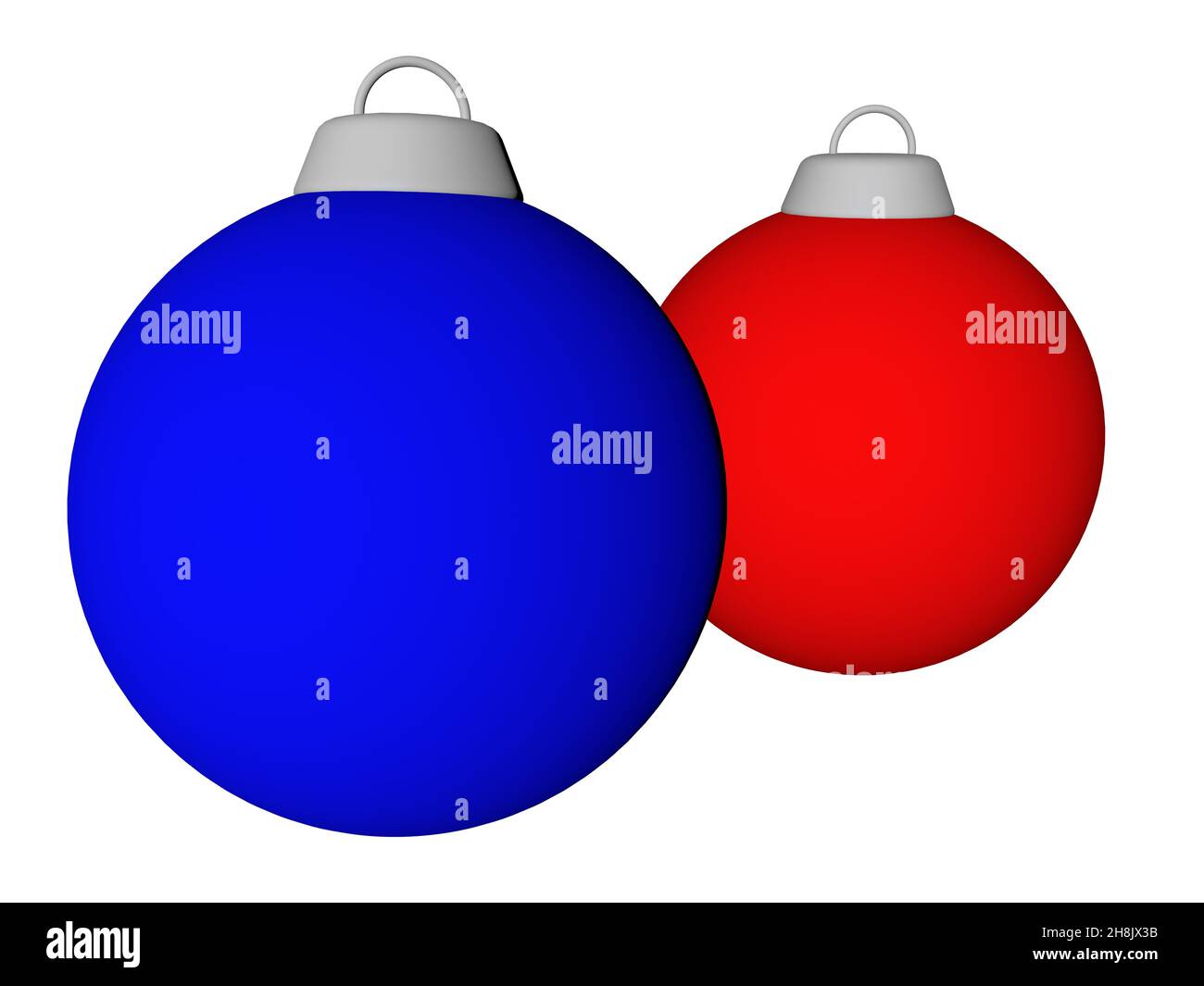 red and blue christmas balls isolated on white background, 3d rendering ...