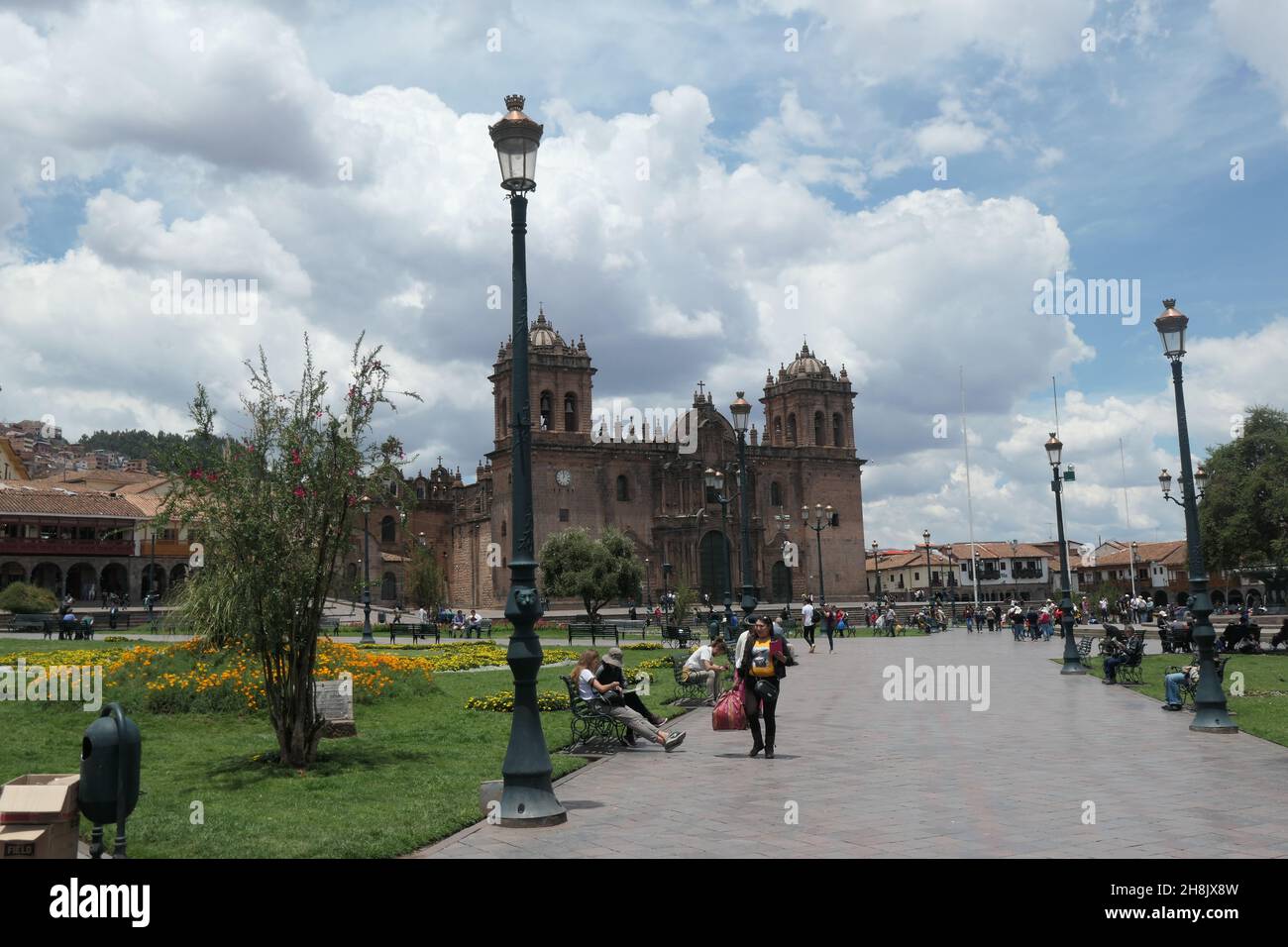 Cusco Peru Church Cathedral lights light path old style famous clouds