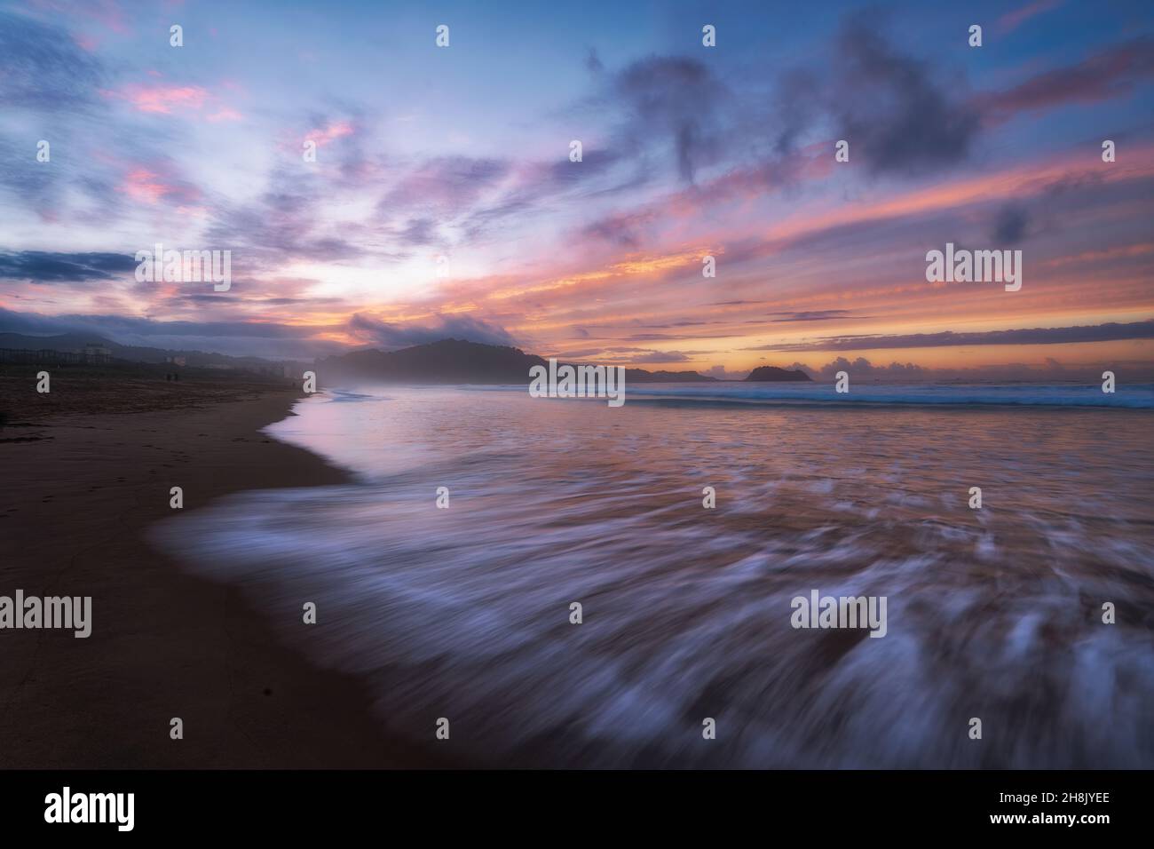 beautiful mood in the beach of zarauz at sunset Stock Photo