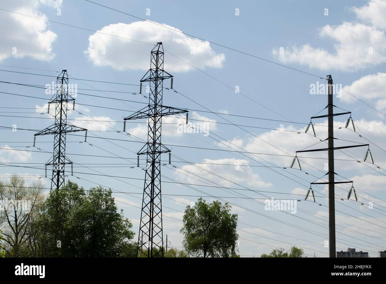 Electric line, electricity wires, high voltage lines Stock Photo