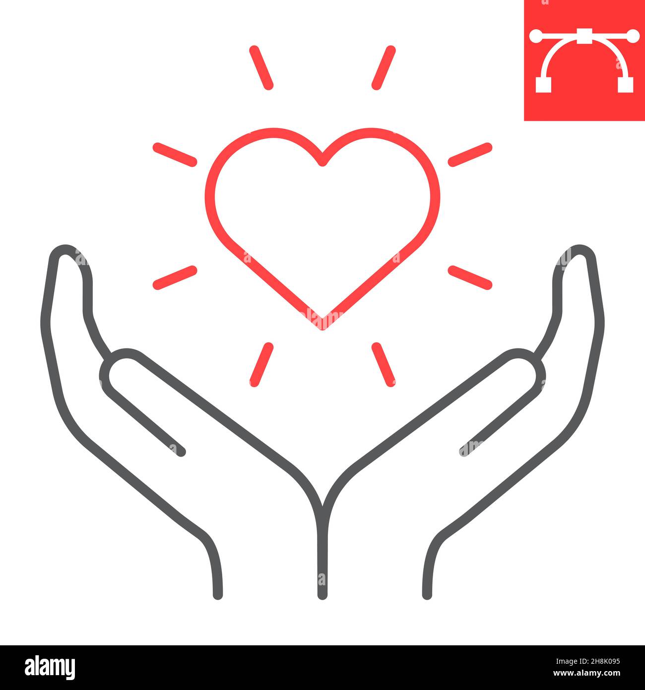 Charity line icon, support and health, hands holding heart vector icon, vector graphics, editable stroke outline sign, eps 10. Stock Vector