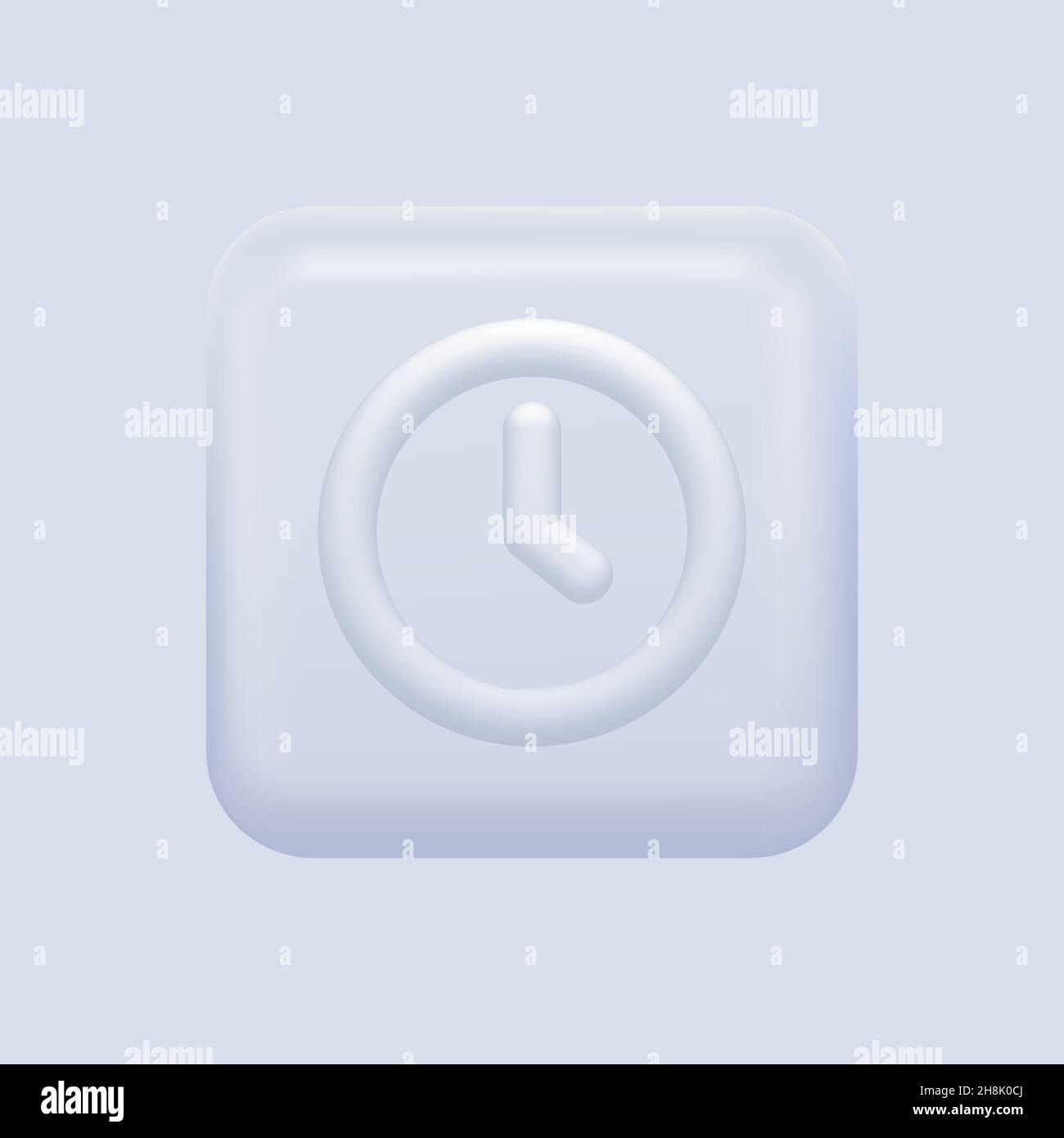 White Clock Icon. Isolated Square Button. Vector illustration Stock Vector