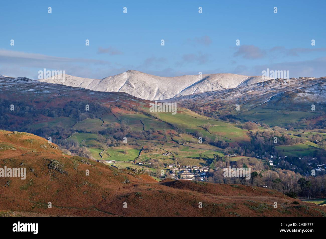 Snow on Yoke and Ill Bell from Loughrigg, Lake District, UK Stock Photo