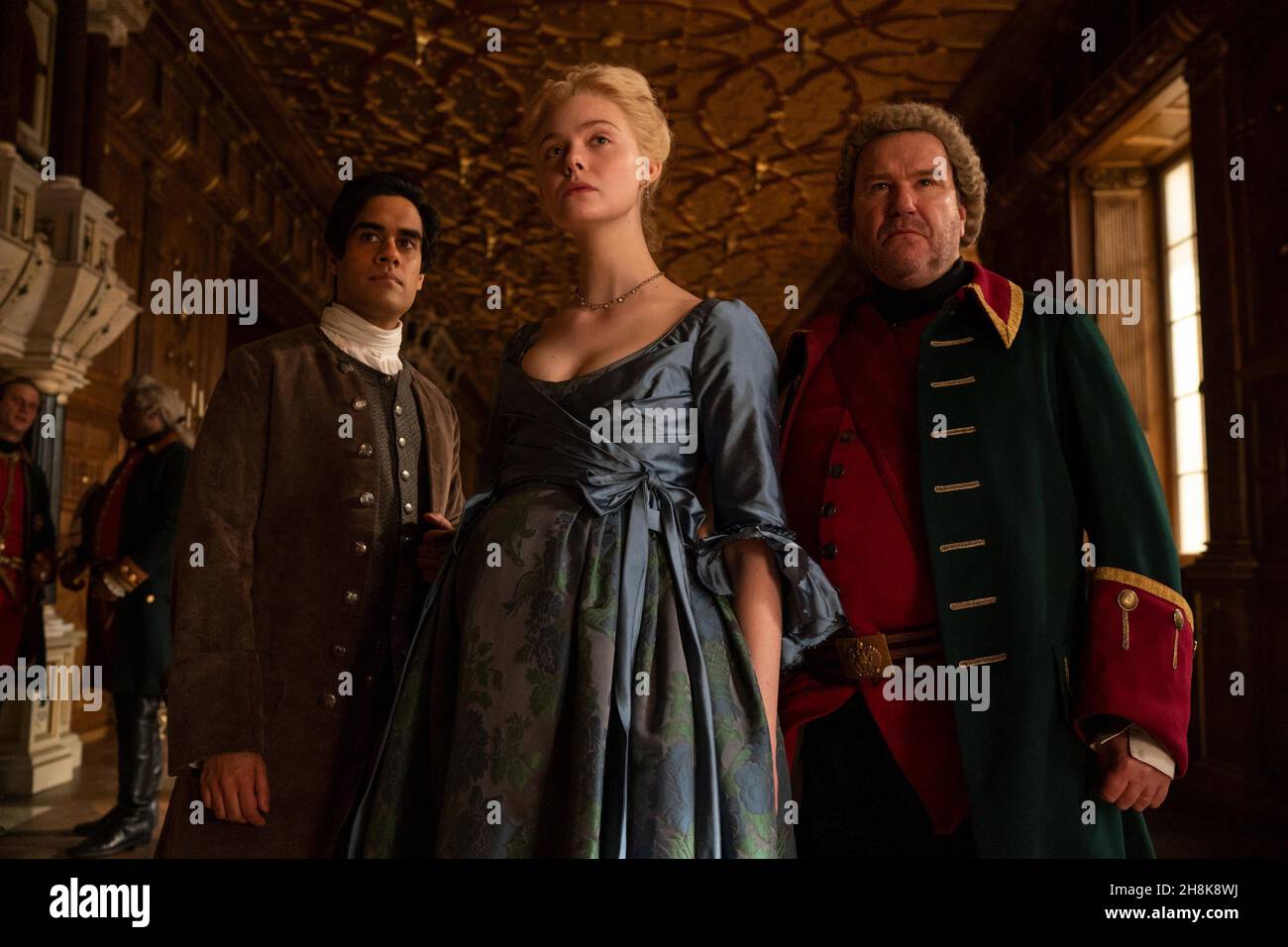 THE GREAT, from left: Sacha Dhawan, Elle Fanning, Douglas Hodge, Alone