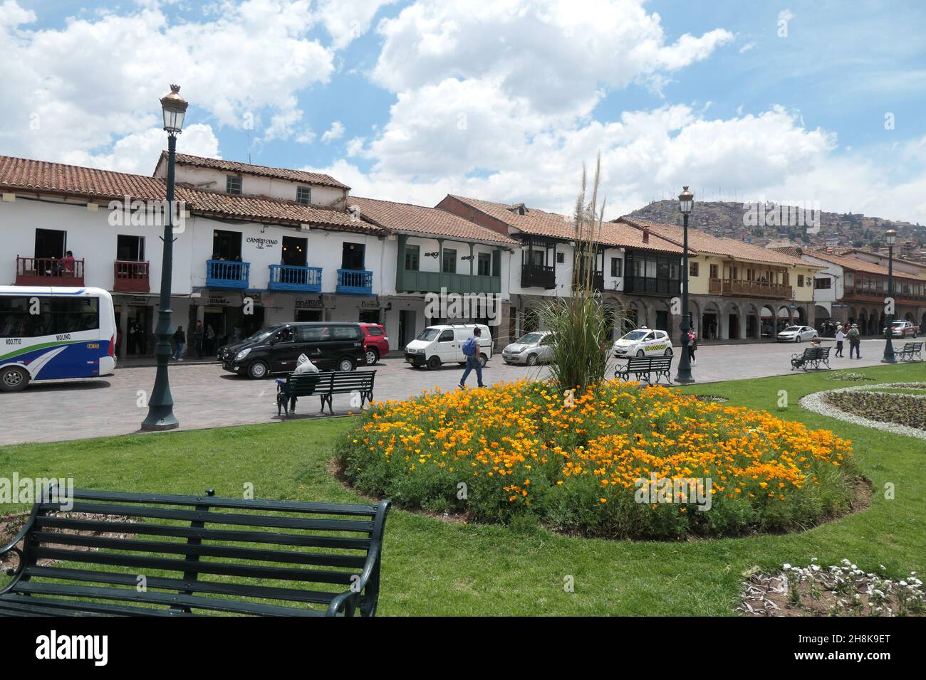 Houses with balconies in Cusco Peru Stock Photo Alamy
