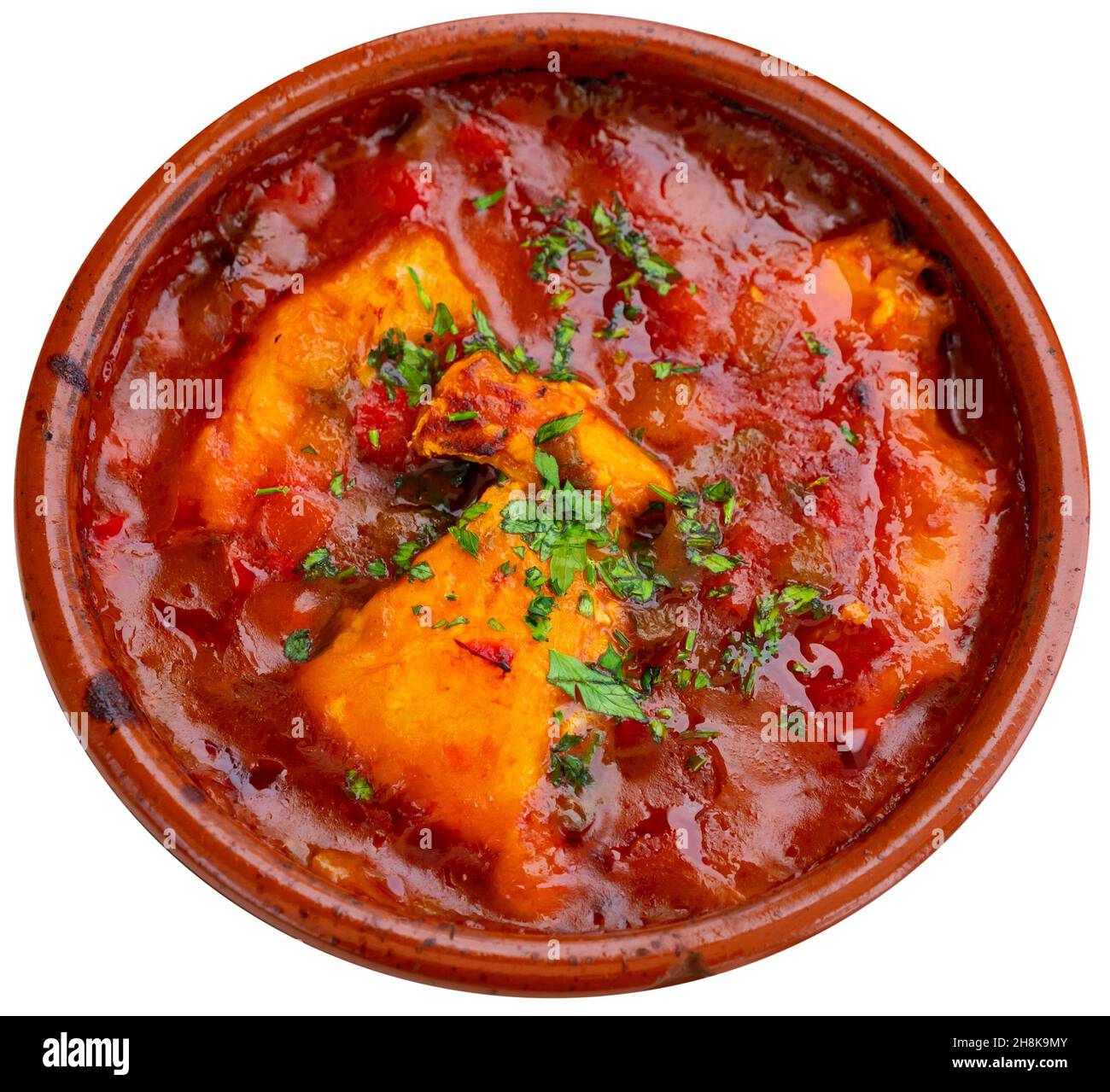 Fried cod with braised vegetables, spanish dish Stock Photo Alamy