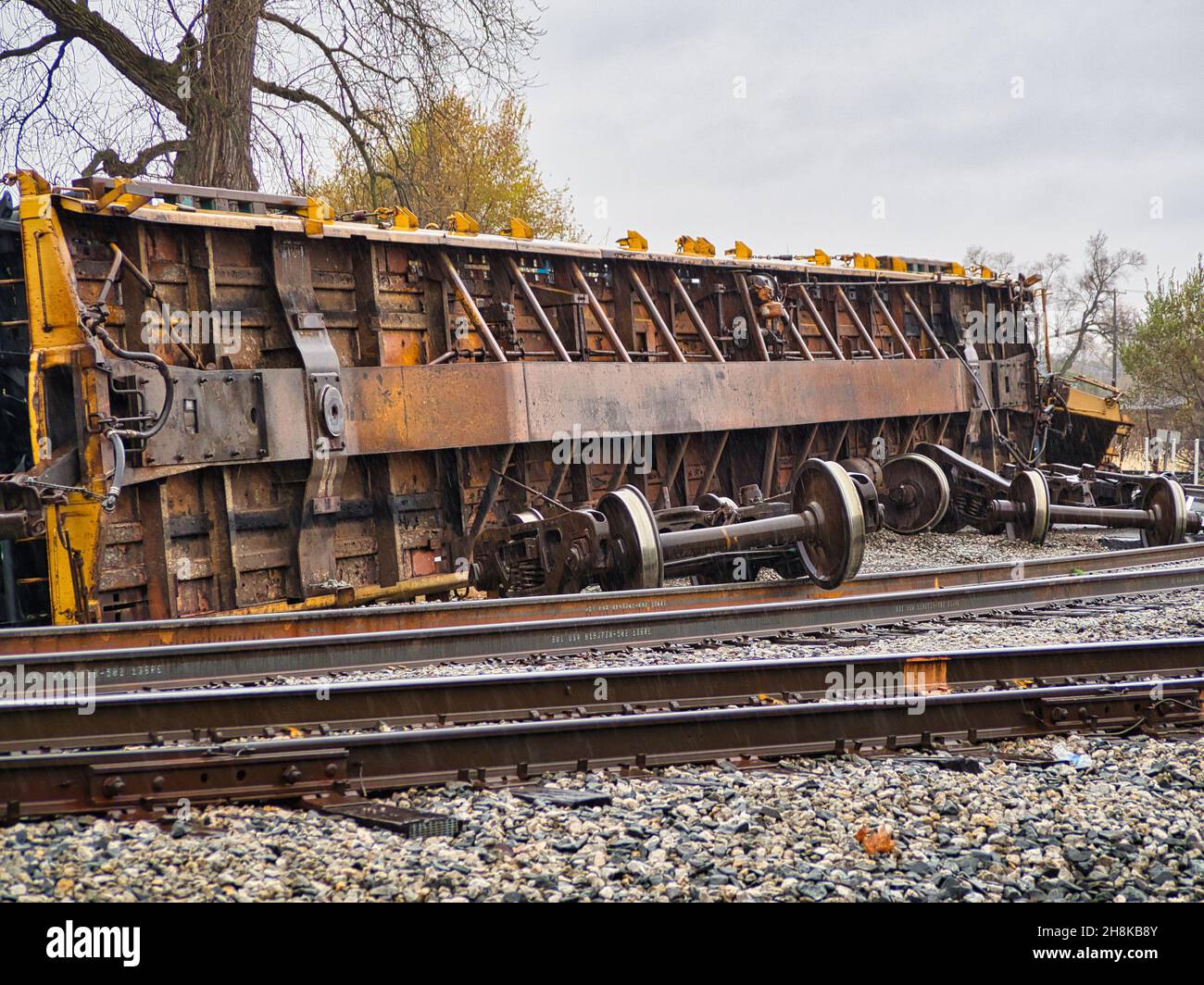 A derailed train car in Washington CH Ohio USA Stock Photo