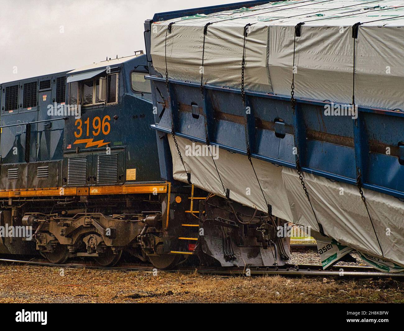 A CSX locomotive derailed in Ohio USA Stock Photo