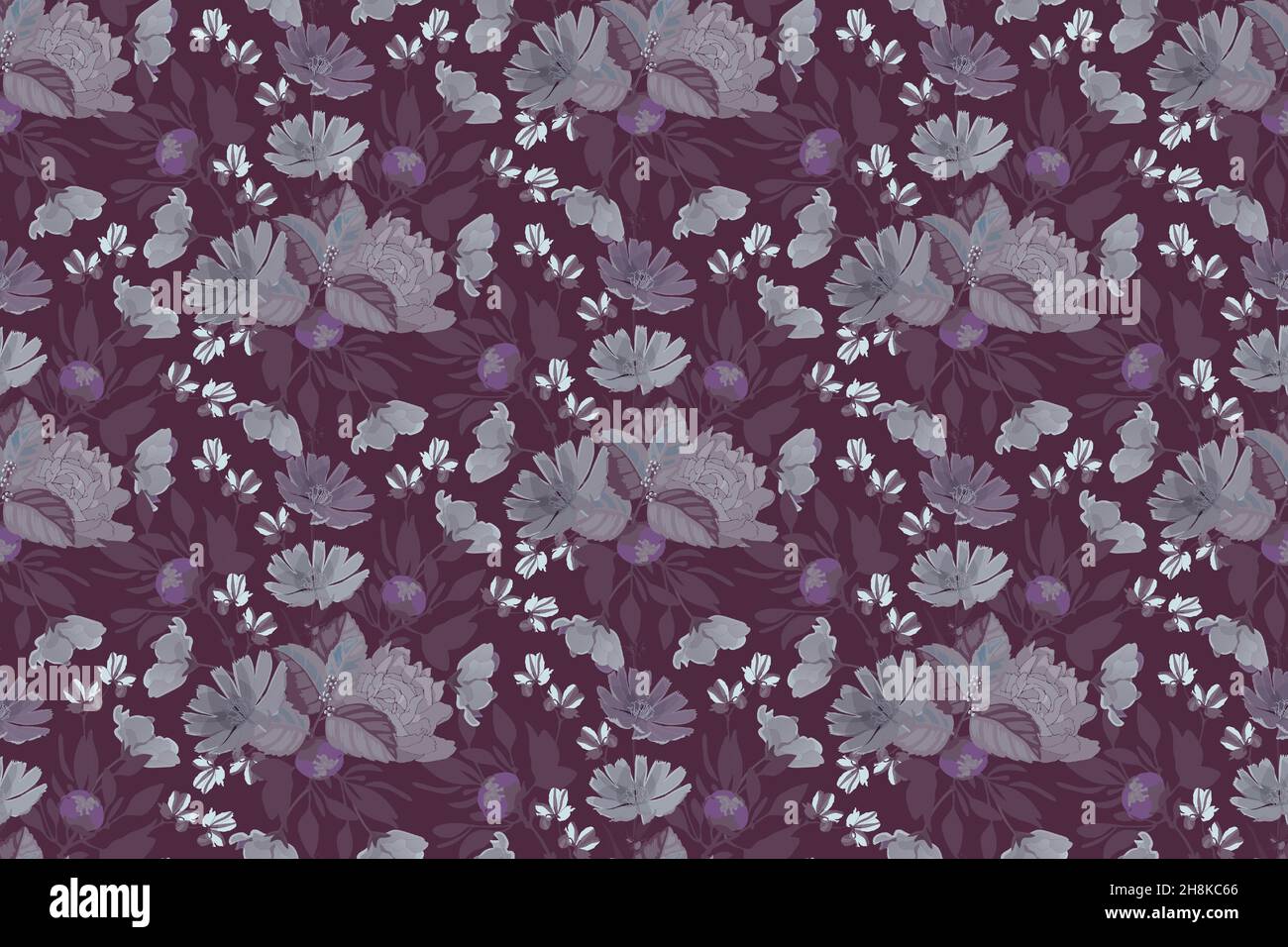 Vector floral seamless pattern with peony, chicory Stock Vector