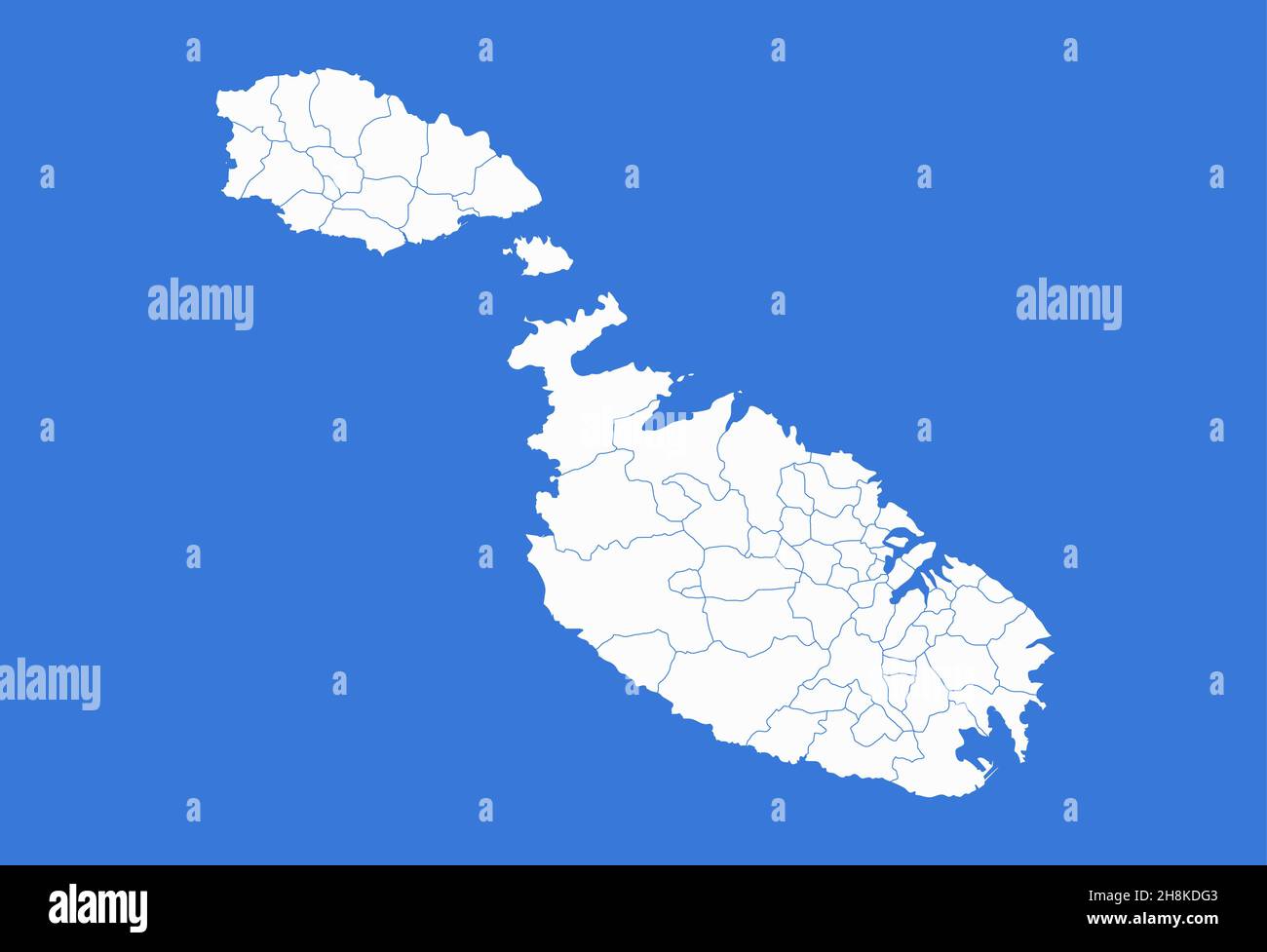 Malta map, administrative divisions, blue background, blank Stock Photo