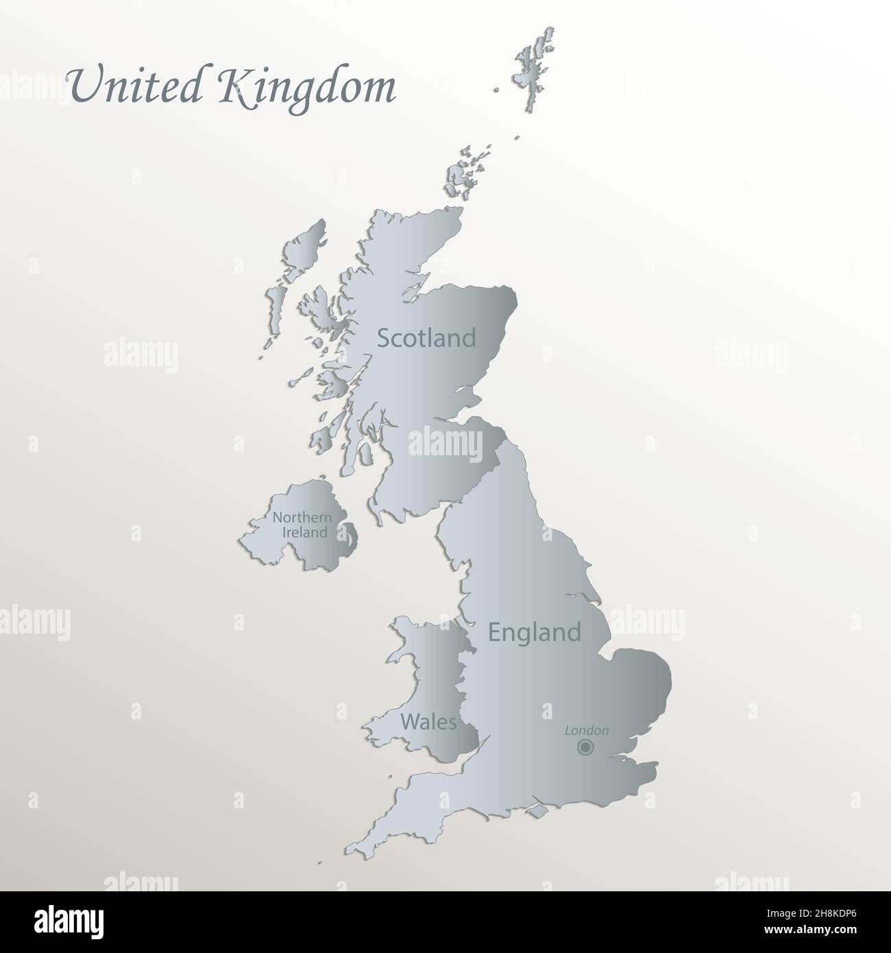 United Kingdom map, administrative division with names, white blue card paper 3D vector Stock Vector