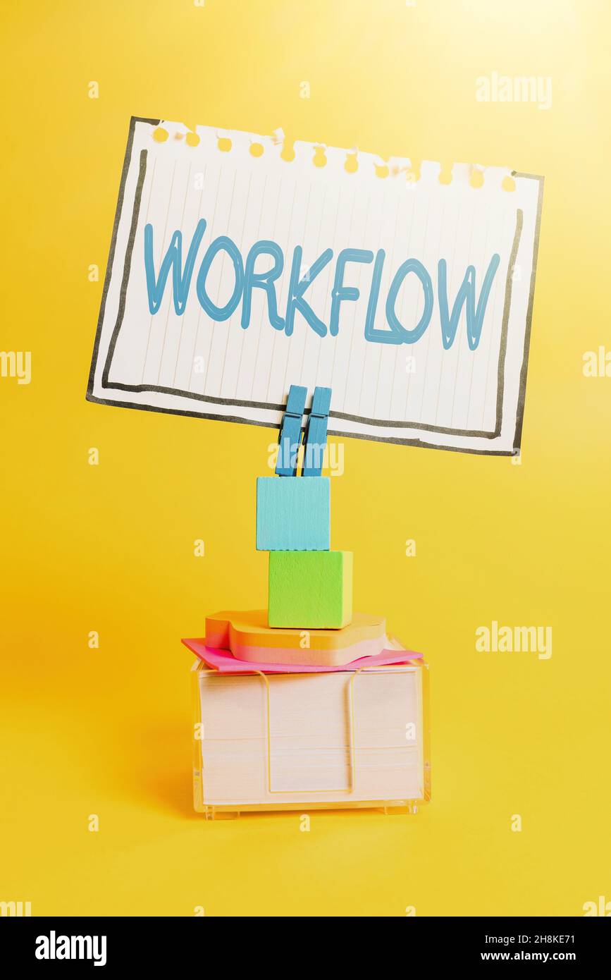 Hand writing sign Workflow. Business concept Series of activities or ...