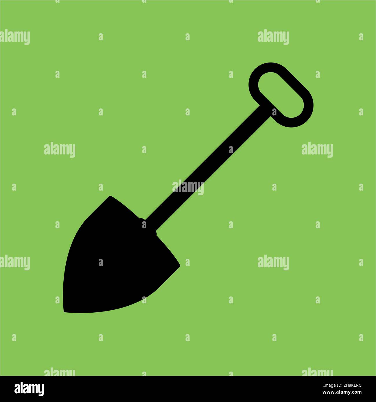 Shovel icon isolated on green background.  Stock Vector