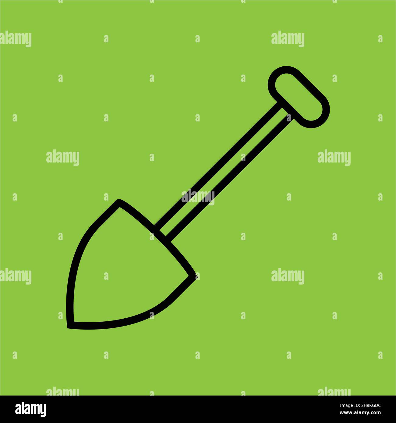 Shovel icon isolated on green background.  Stock Vector