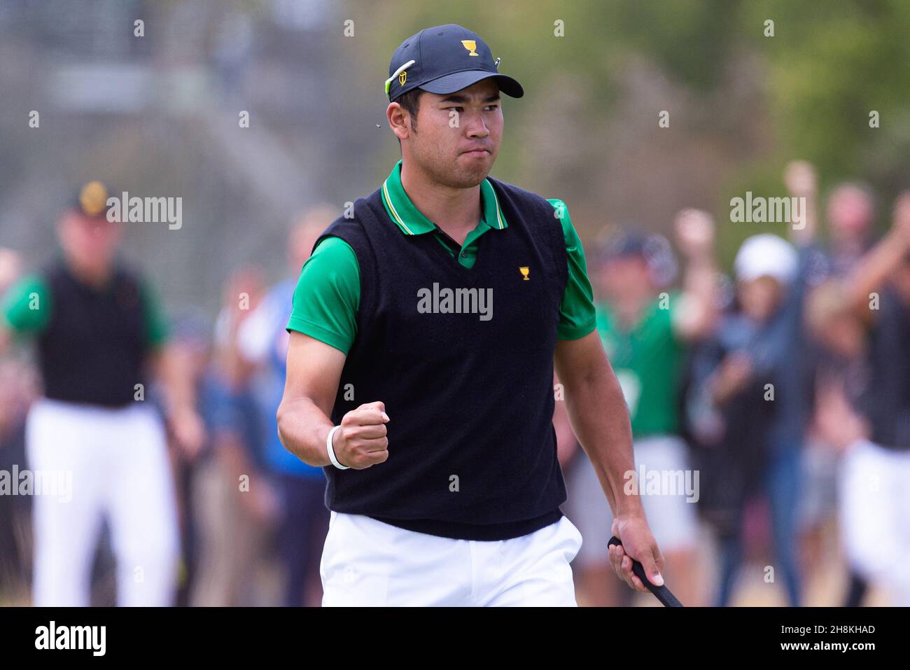 Hideki Matsuyama of Japan celebrates after putting during round 2 of The Presidents Cup Credit: Speed Media/Alamy Live News Stock Photo