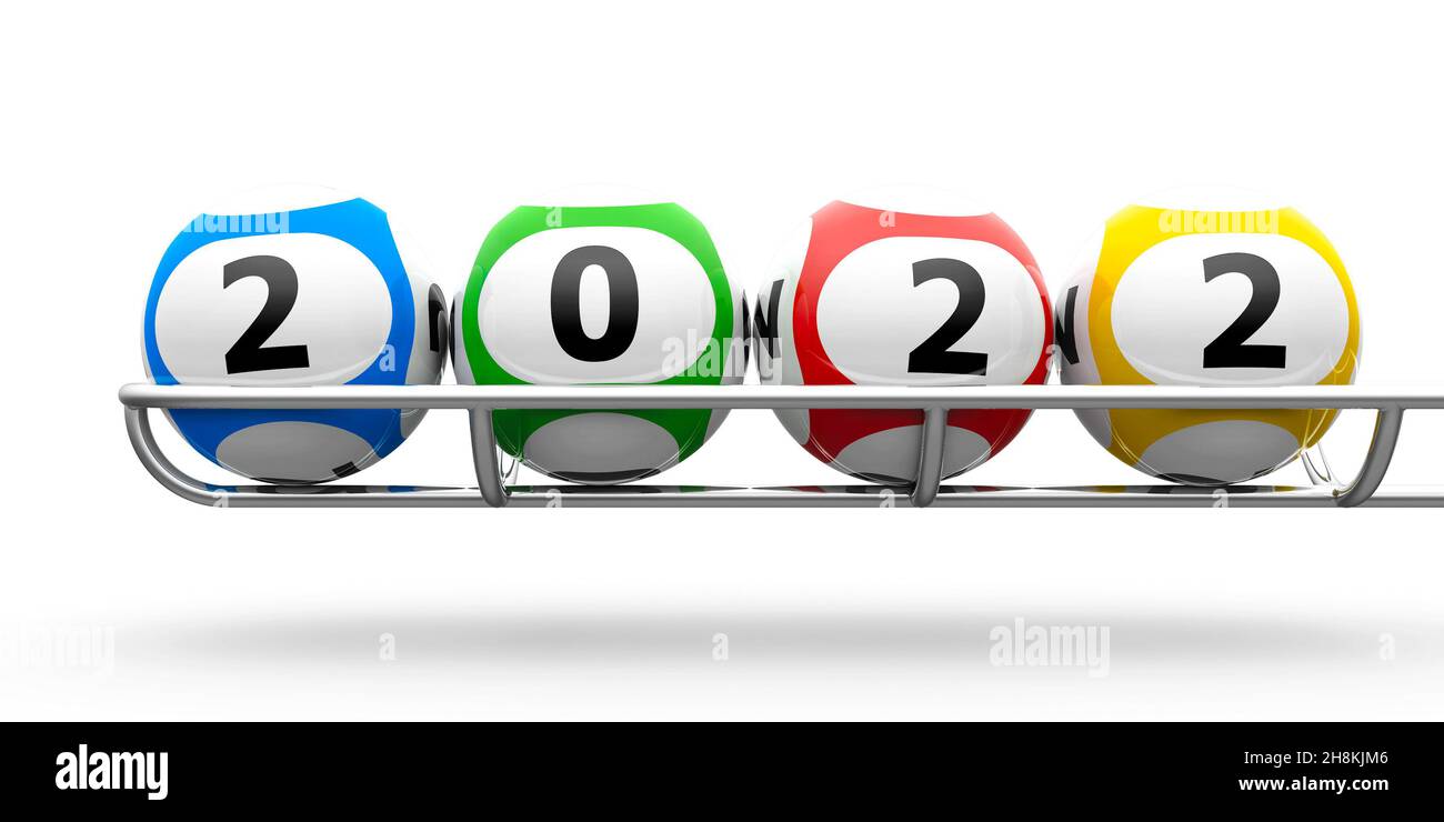 Lottery balls on a metal basis represents the new 2022, three-dimensional rendering, 3D illustration Stock Photo