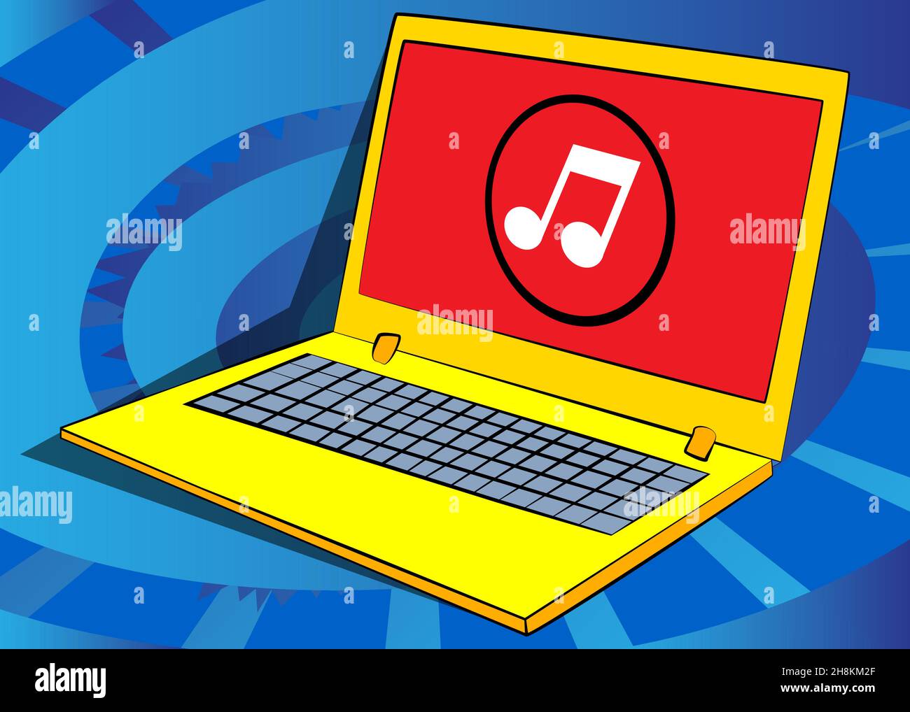 Laptop with Music Note icon on the screen. Vector cartoon illustration ...