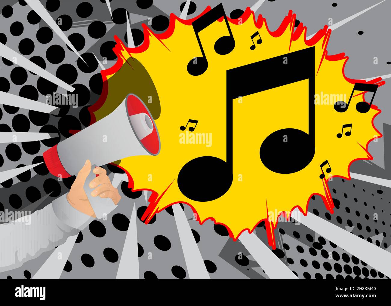 Retro megaphone with Music Note icon. Attention concept announcement