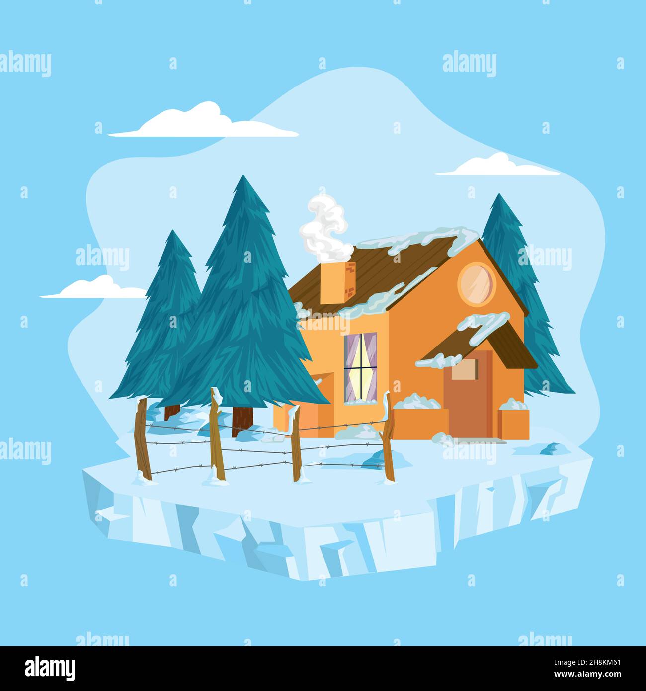 winter landscape illustration with cabin Stock Vector Image & Art - Alamy