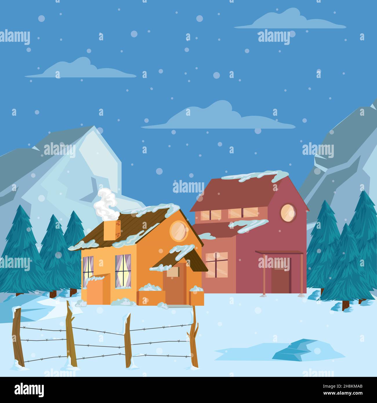 winter landscape design with village Stock Vector Image & Art - Alamy