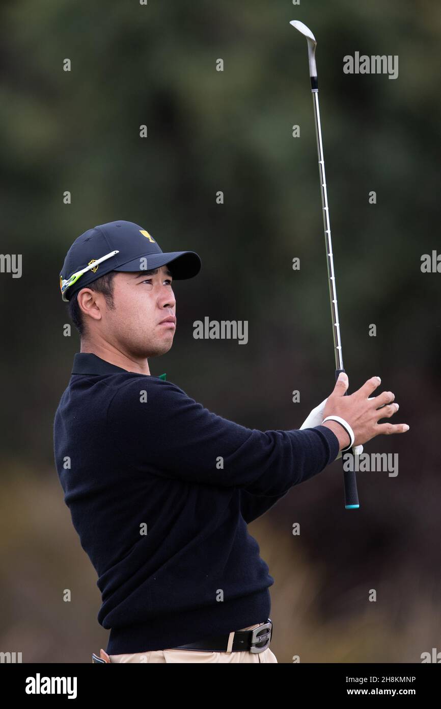 Hideki Matsuyama of Japan hits his approach shot during round 1 of The Presidents Cup Credit: Speed Media/Alamy Live News Stock Photo