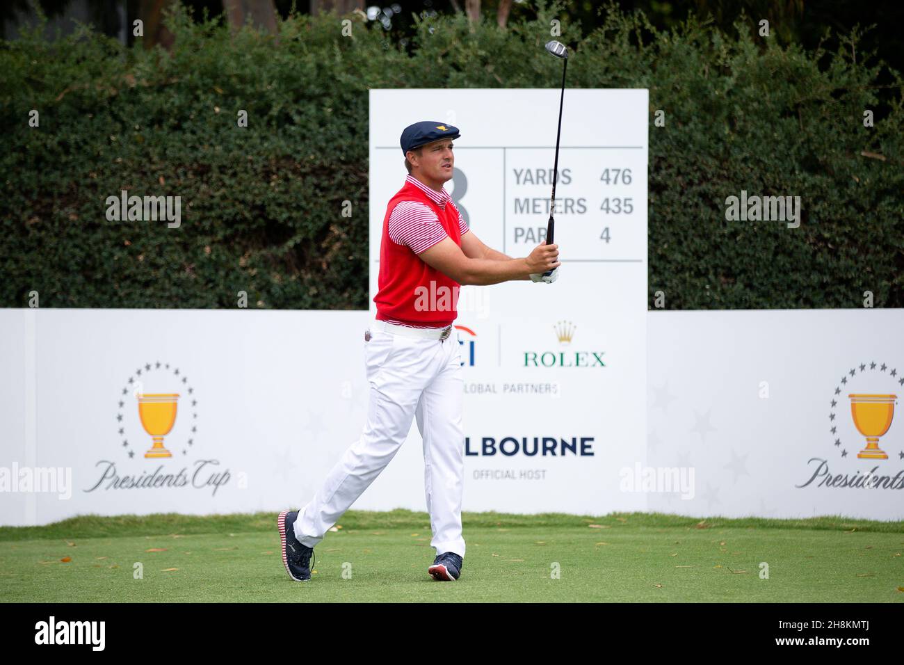Bryson DeChambeau of team USA tees off from the 8th hole during round 1 of The Presidents Cup Credit: Speed Media/Alamy Live News Stock Photo