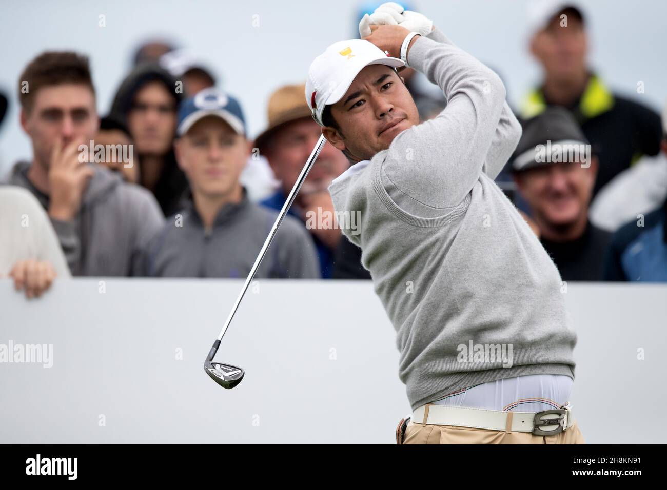 Hideki Matsuyama of Japan tees off during The Presidents Cup practice round Credit: Speed Media/Alamy Live News Stock Photo